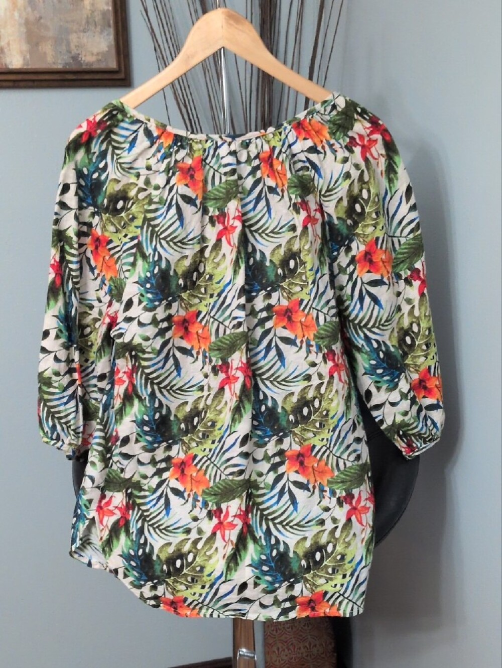 Hester & Orchard Tropical Floral Off-Shoulder Tunic Top 60% Linen 40% Cotton - Picture 5 of 7
